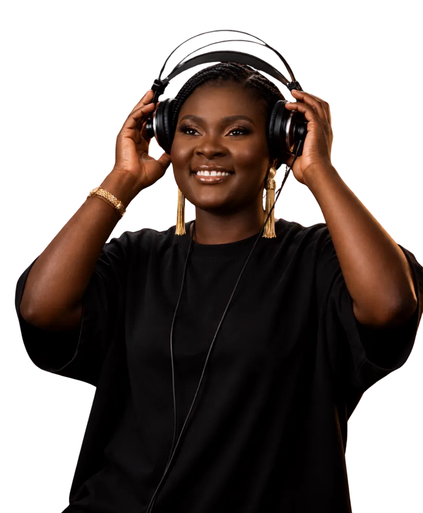 HYAI FM presenter wearing headphones