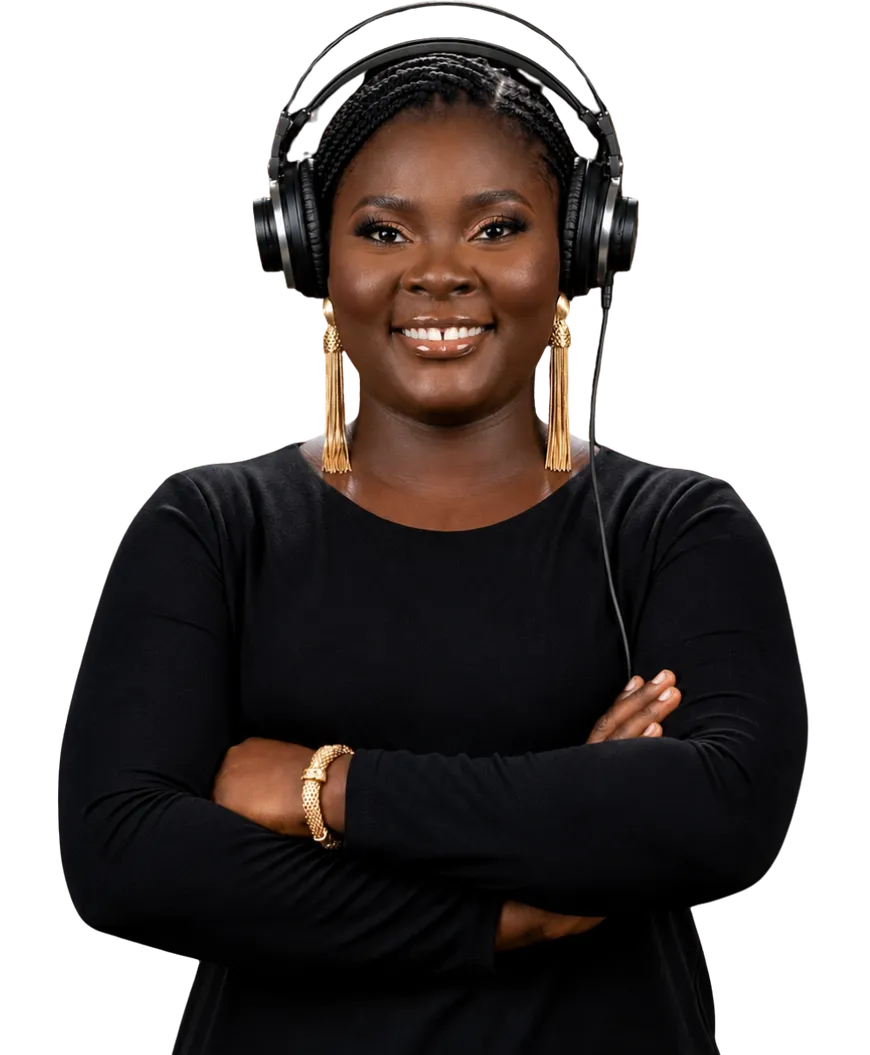 HYAI FM presenter wearing headphones