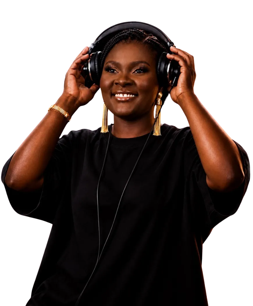 HYAI FM presenter wearing headphones